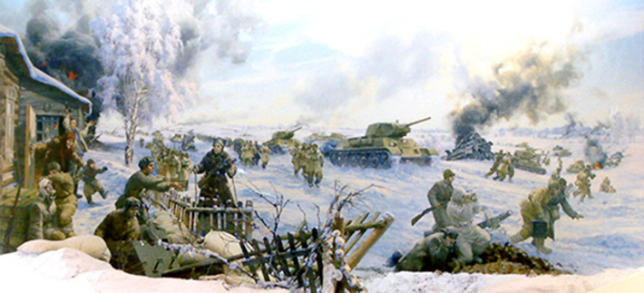 Контрнаступление советских войск 6 декабря 1941 г. Фрагмент диорамы.