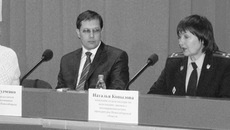 Нина Квятковская, Андрей Гудченко, Наталья Копылова (слева направо) в пресс-зале «Встречи на Вертковской».
