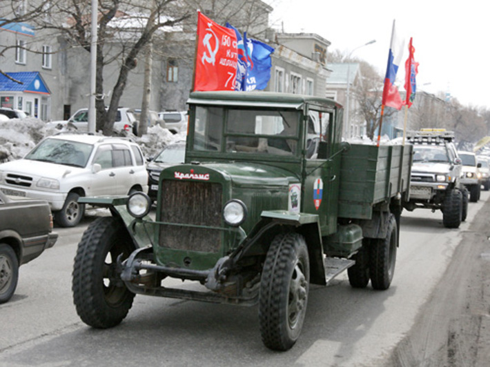 Основная машина автопробега — ЗИС-5В, принимавшая участие в боевых действиях на Дальнем Востоке.