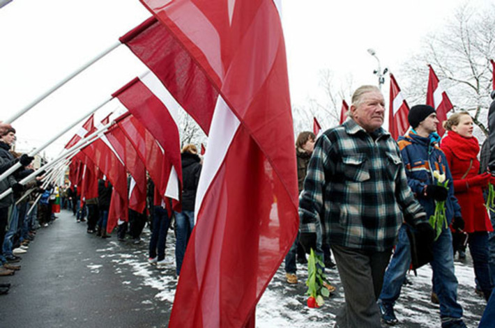 Выступления националистов не являются редкостью в Латвии. На снимке прошлогоднее шествие ветеранов латышского легиона SS.