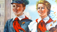 В школу. Советская открытка конца 40-х — начала 50-х годов.