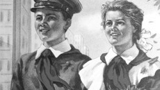 В школу. Советская открытка конца 40-х — начала 50-х годов.