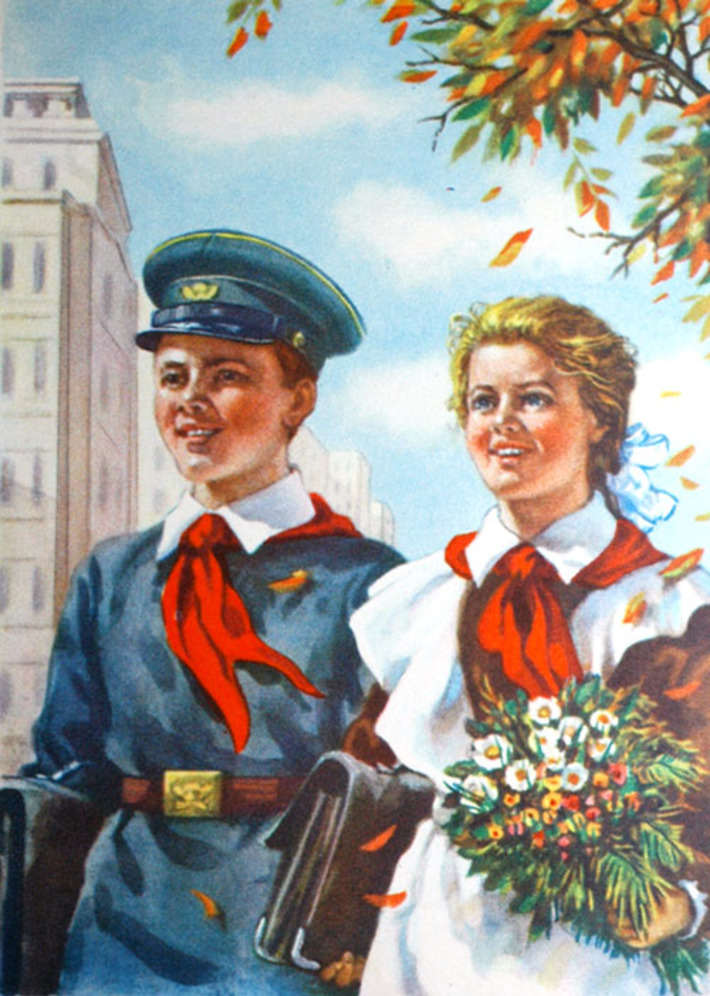 В школу. Советская открытка конца 40-х — начала 50-х годов.