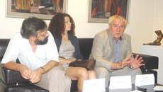 Участники третьей выставки «Точка отсчета» в галерее «Декарт» — художники Вадим Иванкин, Евгения Шадрина и Михаил Омбыш-Кузнецов.