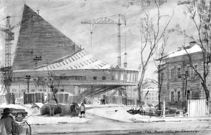 Строительство ТЮЗа — вид с улицы Серебренниковской.