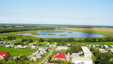 Вид с силосной башни элеватора на один из микрорайонов  села Половинного