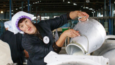 На первом отделении, где работает Наталья Кащеева, на других фермах акционерного общества «Черновское» молочный бидон скоро тоже станет редкостью. Фото Валерия ГАНИНА