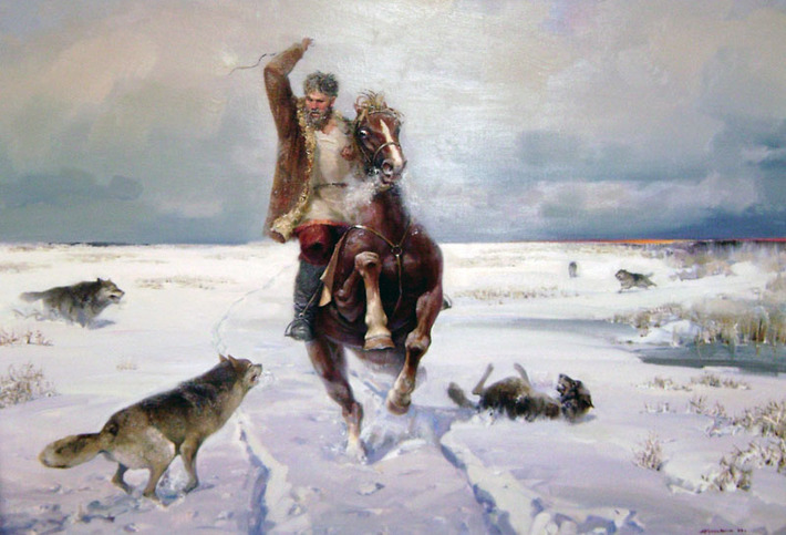 Картина «Схватка с волками». Фото Евгения ПРОКОПОВА