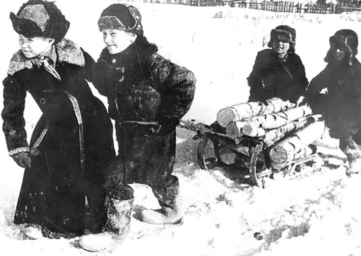 Школьники заготавливали дрова семьям фронтовиков. Фото Бориса ШУМАКОВА (из архива редакции)