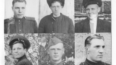 Ребята из Ольгино — участники целинной эпопеи (слева направо, сверху вниз): Фёдор Родионов, Виктор Катасонов, Александр Миллер, Александр Утин, Александр Ковалёв, Михаил Фролов. Фото предоставлено Михаилом Фроловым