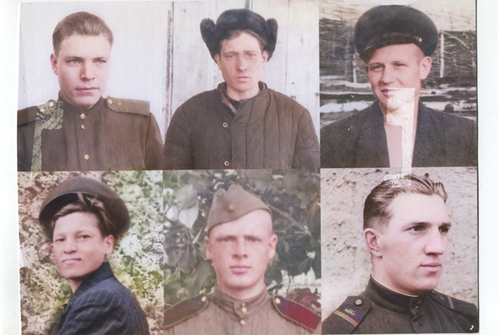 Ребята из Ольгино — участники целинной эпопеи (слева направо, сверху вниз): Фёдор Родионов, Виктор Катасонов, Александр Миллер, Александр Утин, Александр Ковалёв, Михаил Фролов. Фото предоставлено Михаилом Фроловым