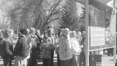 На информационных стендах — стихи, факты, важные цитаты, рассказывающие о трагедии, произошедшей на Чернобыльской АЭС 38 лет назад. Фото: Алёна Коврова
